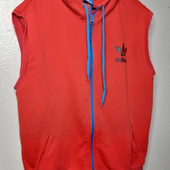 Adidas Originals Red Sleeveless Hoodie Vest (Trefoil Logo) Size XL - Picture 10 of 13